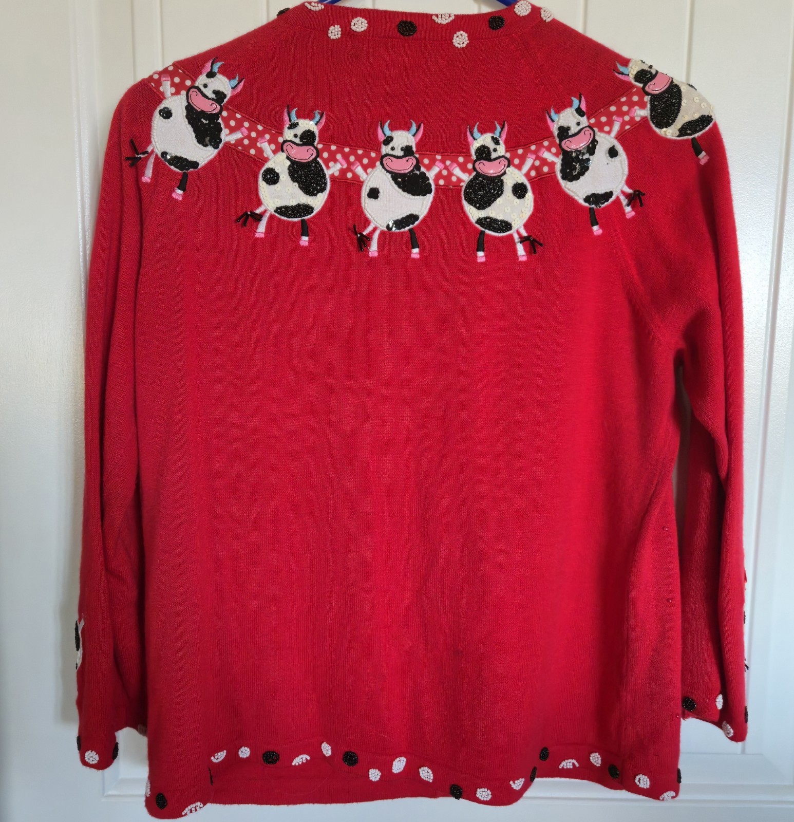 Vintage Dancing Cow Jack B Quick Red Whimsical Small Beaded Sweater Ramie 🐮❤️