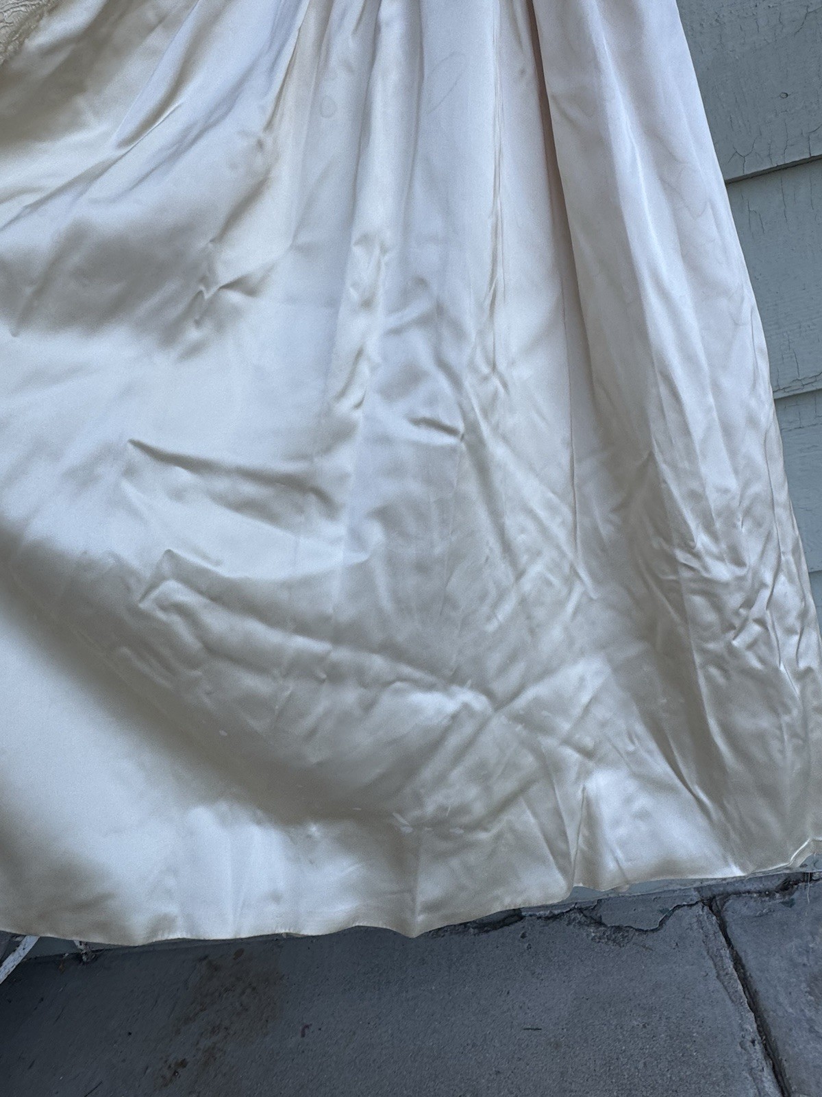 Vtg 40/50’s Satin Wedding Dress Beige Cream Lace Size 2 ? Lace Sequins 22” Waist