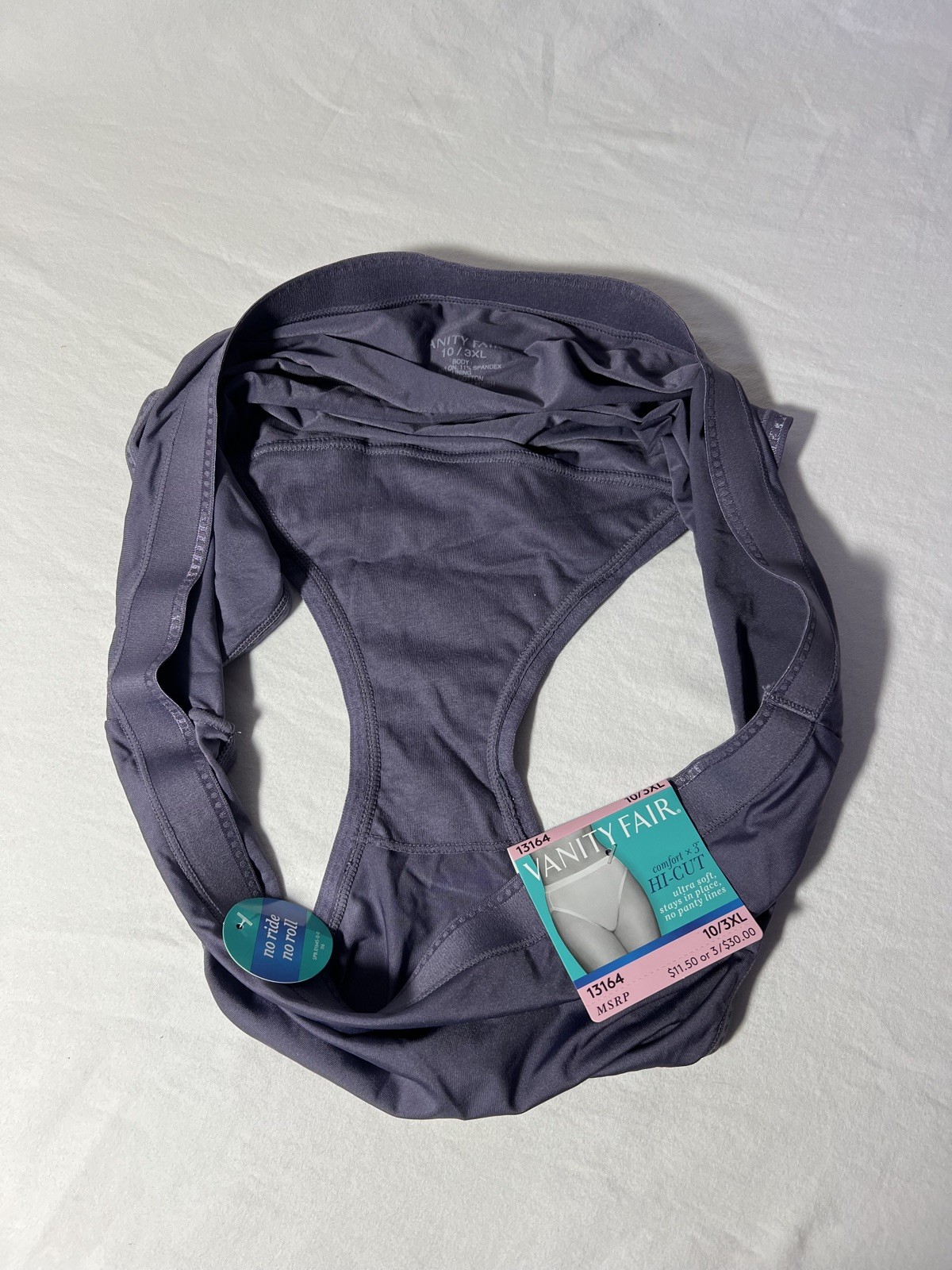 Soft & Silky Vanity Fair Comfort X3 Hi-Cut Panty 10/3XL 13164 New Blue color