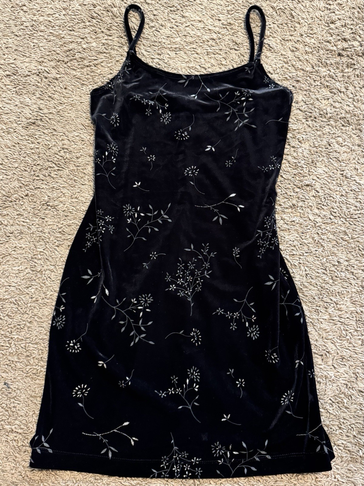 Vintage 90s Mini Slip Dress Medium Velour Velvet Black Glam Y2K Going Out Party