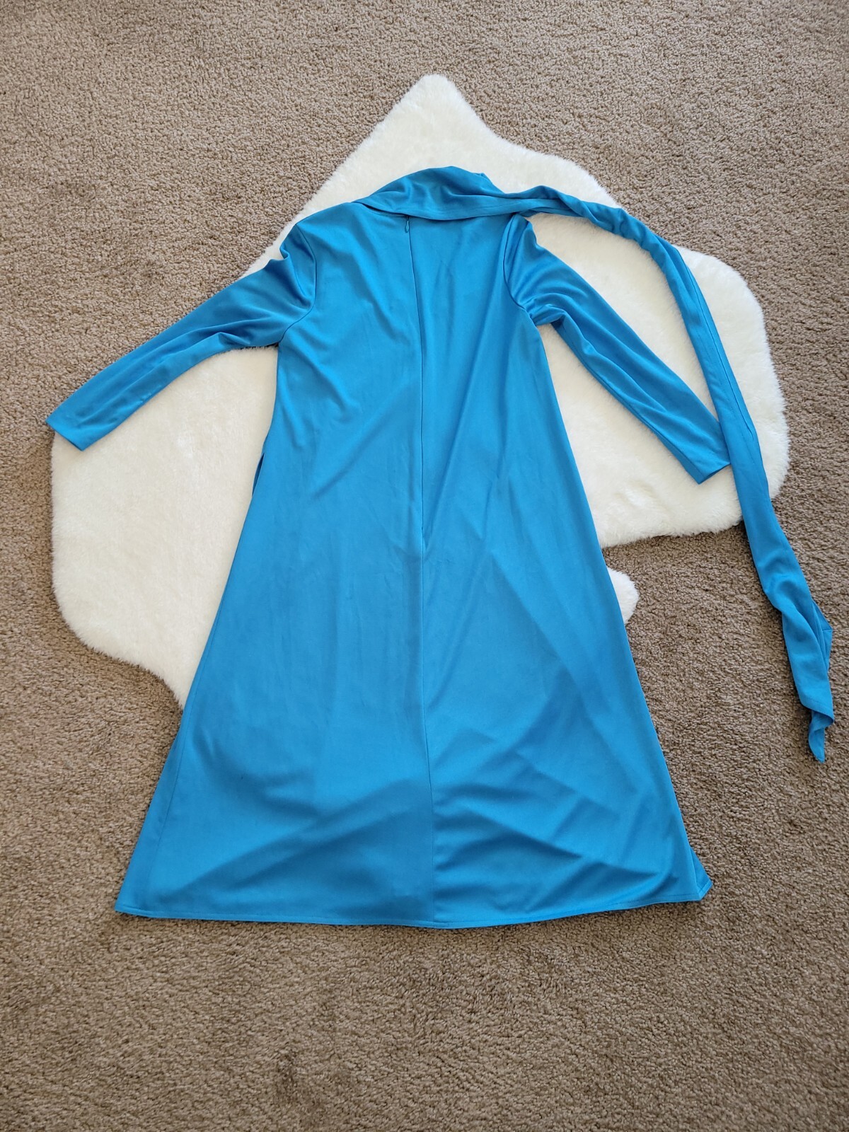 VTG MARITA by ANTHONY MUTO low cut blue day dress attached scarf 1970s European