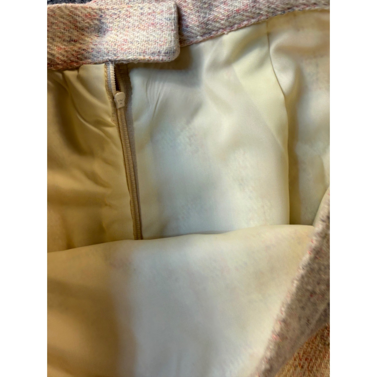 Vintage Wool Blend Tweed Midi Skirt Cream Pastel Multi Pleated Pencil Size 10/11