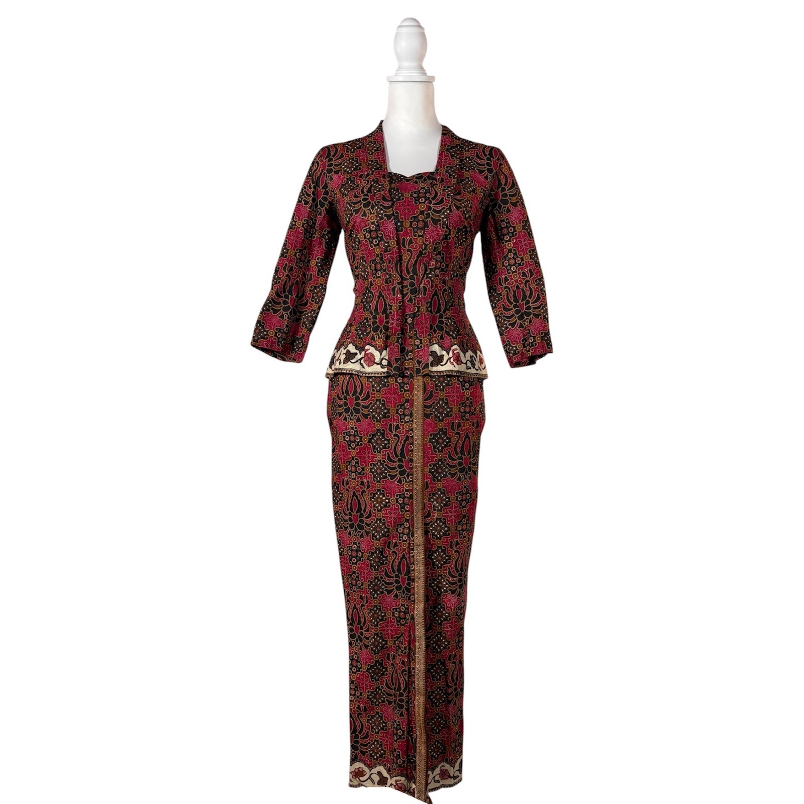Vintage Printed Set Women’s S 3/4 Sleeve Top Maxi Skirt Retro Hippie Chic
