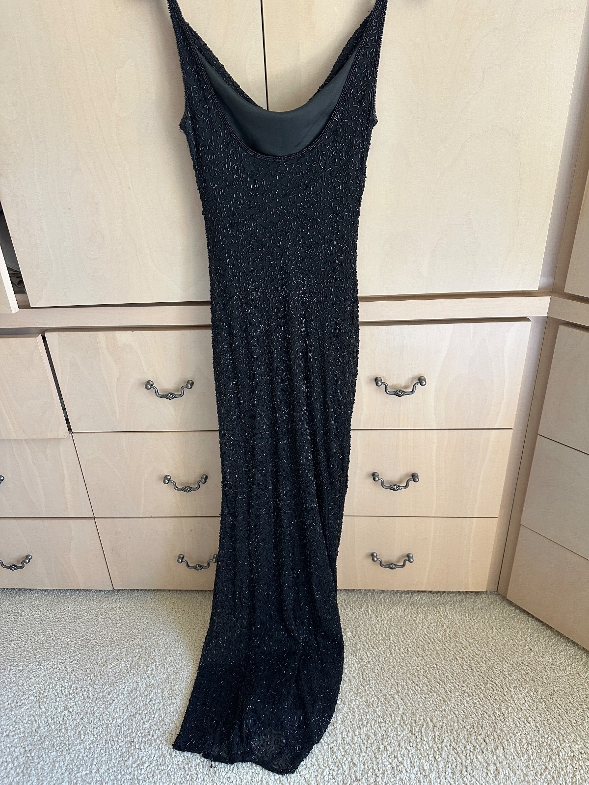 Vintage Stenay 100% Silk Fully Beaded Black Maxi Dress Size 6 Evening Gown 36″ c