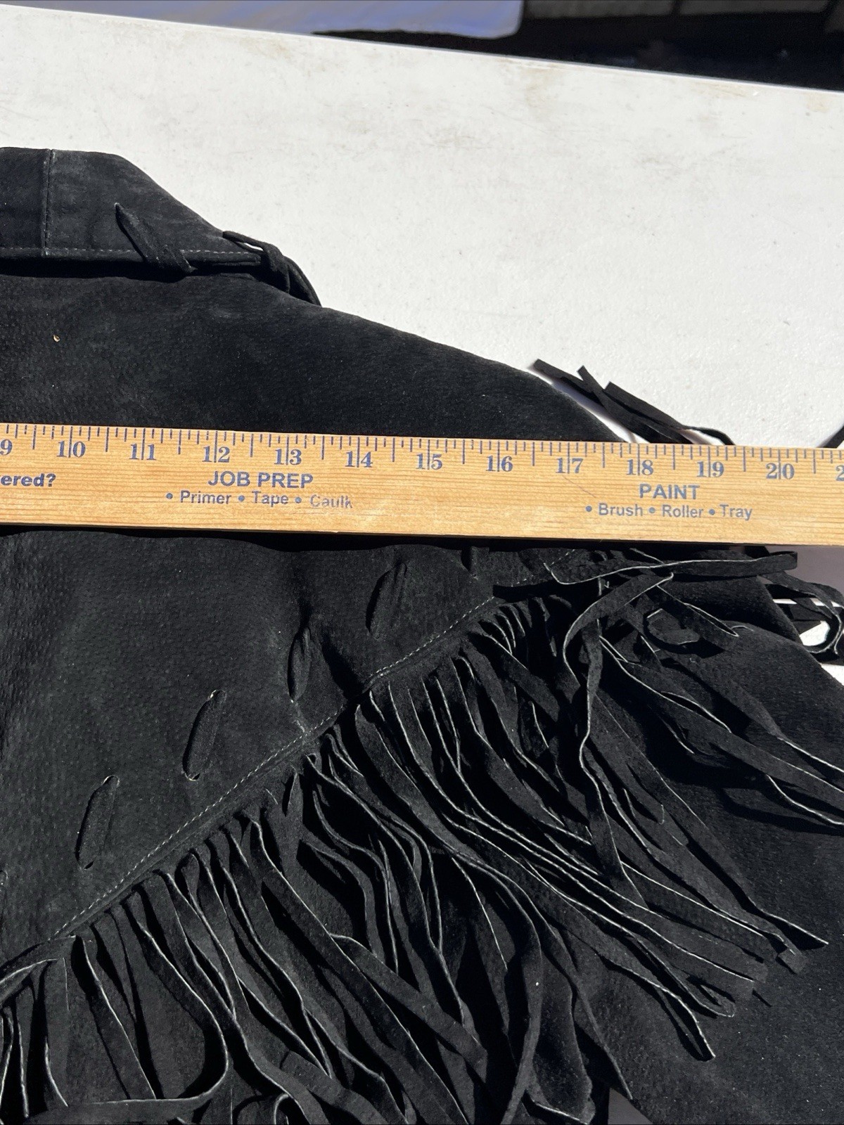 Vtg Phoenix Black Suede Fringe Western Jacket Cropped Whipstitching USA Sz M