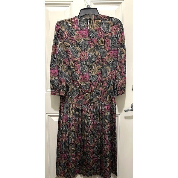 Vintage Alexis Fashions Pink Black Drop Waist Pleated Midi Dress 80s Size Small