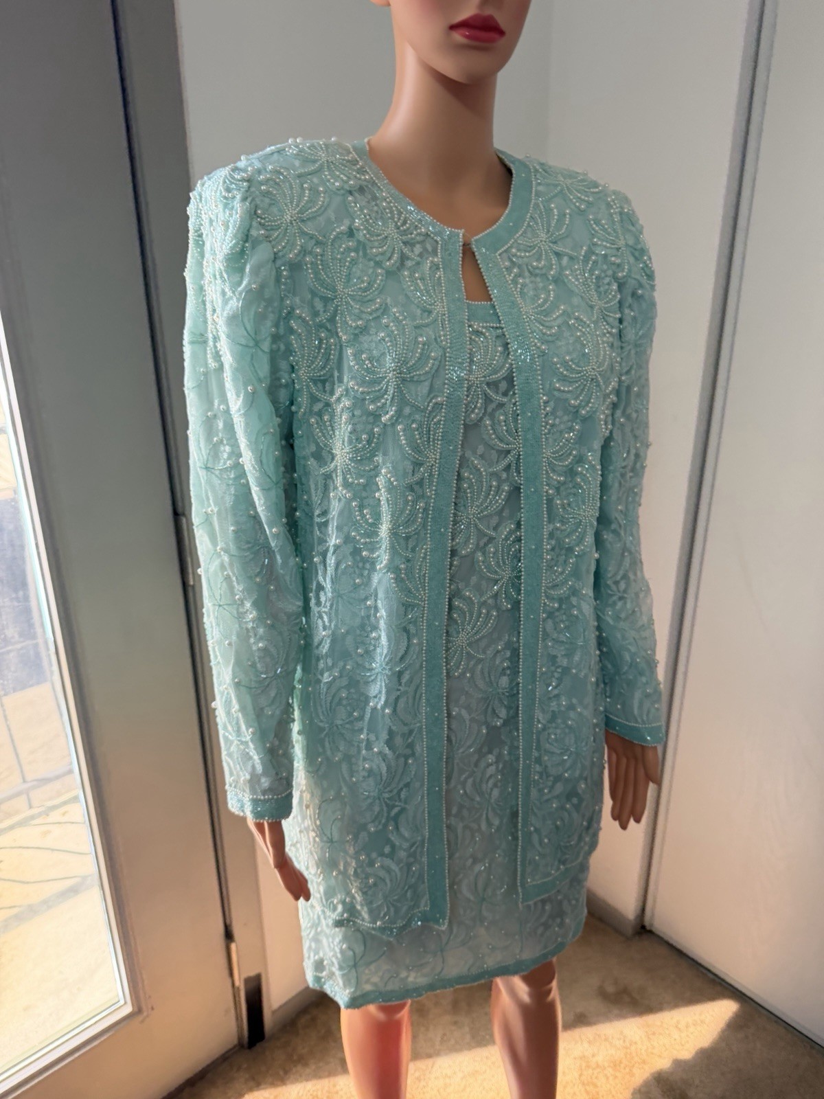 Vintage Carina Beaded Dress Set 2pc Jacket India Formal Cocktail Small