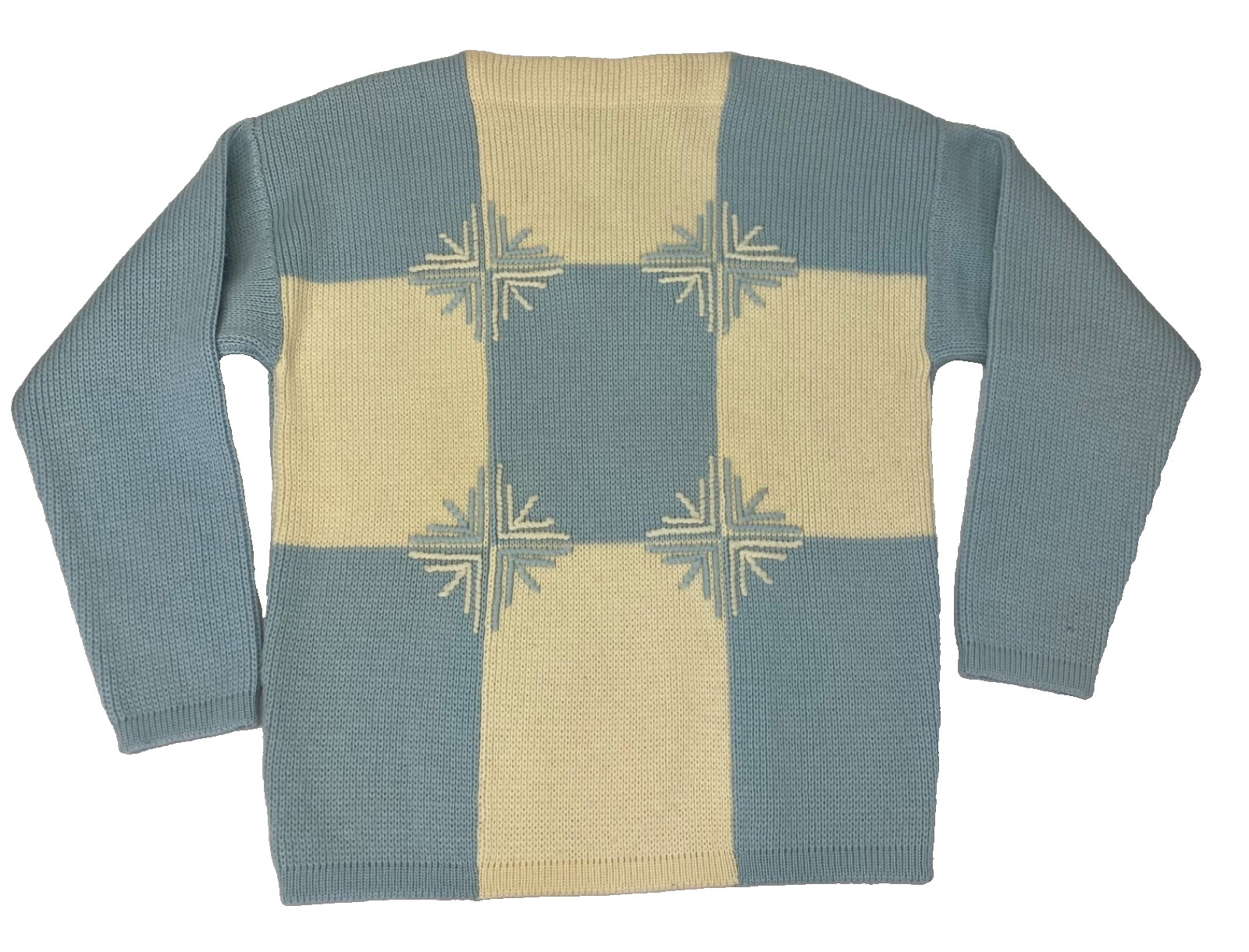 Vintage Sweater Snowflake Knit Blue & White Winter Pullover Aspen Mountain CO
