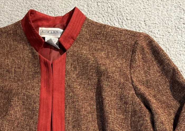 Jessica Howard Womens Open Front Jacket Blazer Lined Tweed Rust 14 Flip Cuff