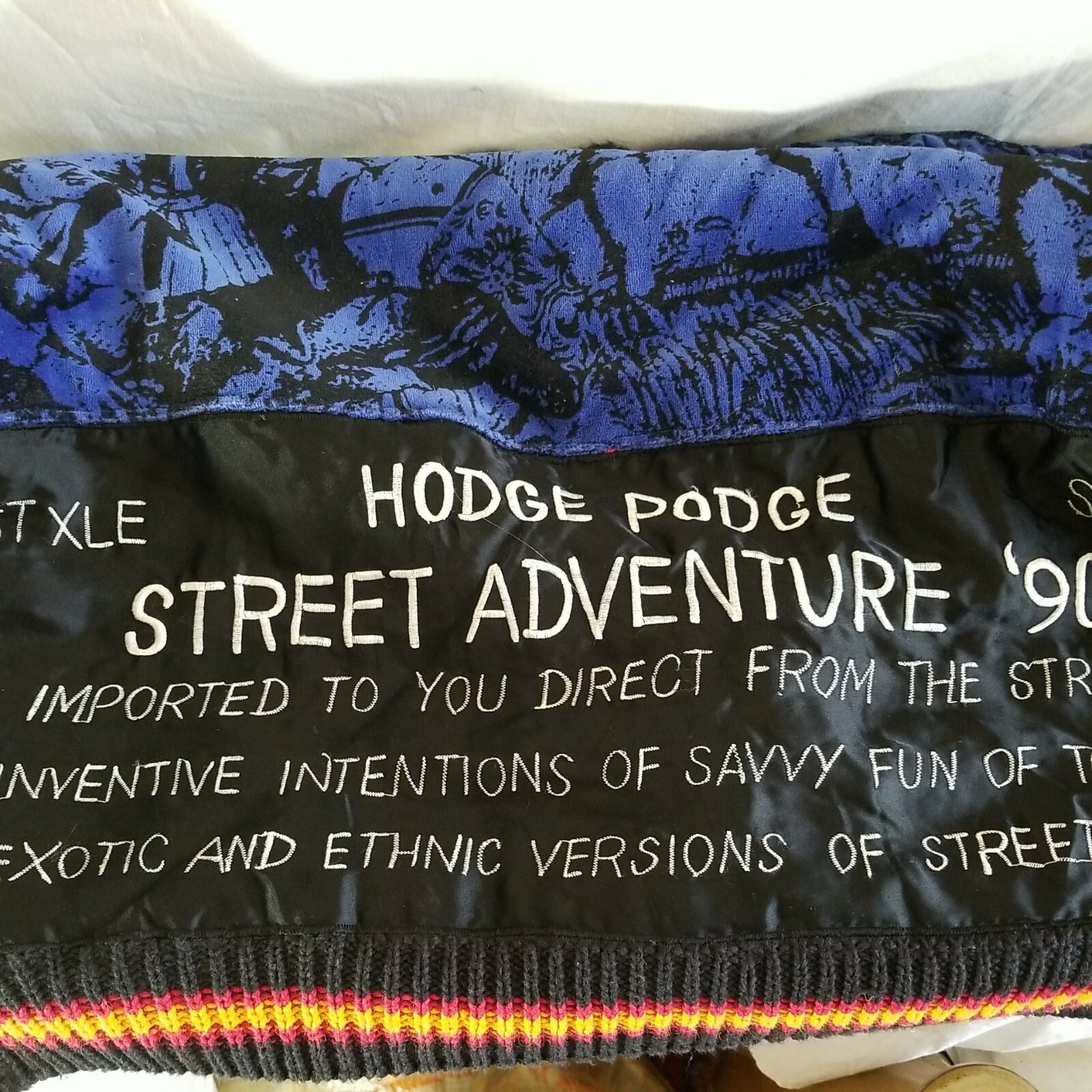 No! Jean Sweater 1990 CRAFTCORE PopArt Ethnic Street Patchwork Embroidered Knit