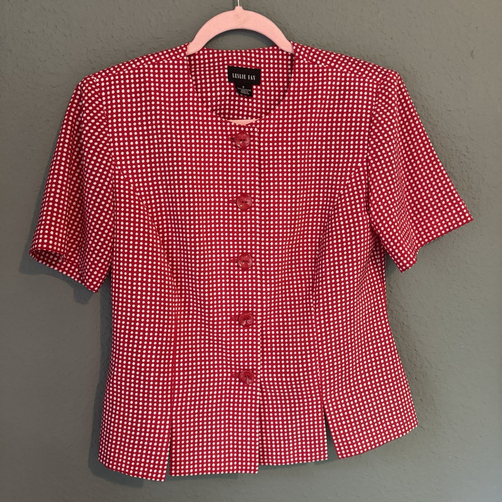 Leslie Fay Vintage 80s Women’s Polka Dot Top Shoulder Pads Classic Timeless M 8
