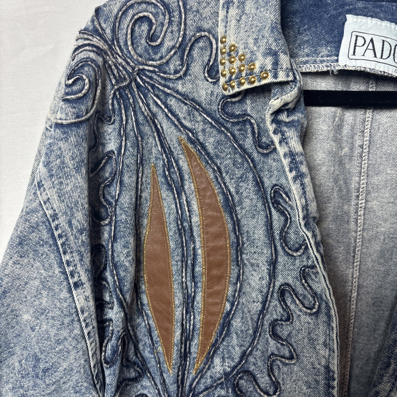 Vintage 80s 90s Denim Jacket L Acid Wash Embroidered Boho Festival Western Retro