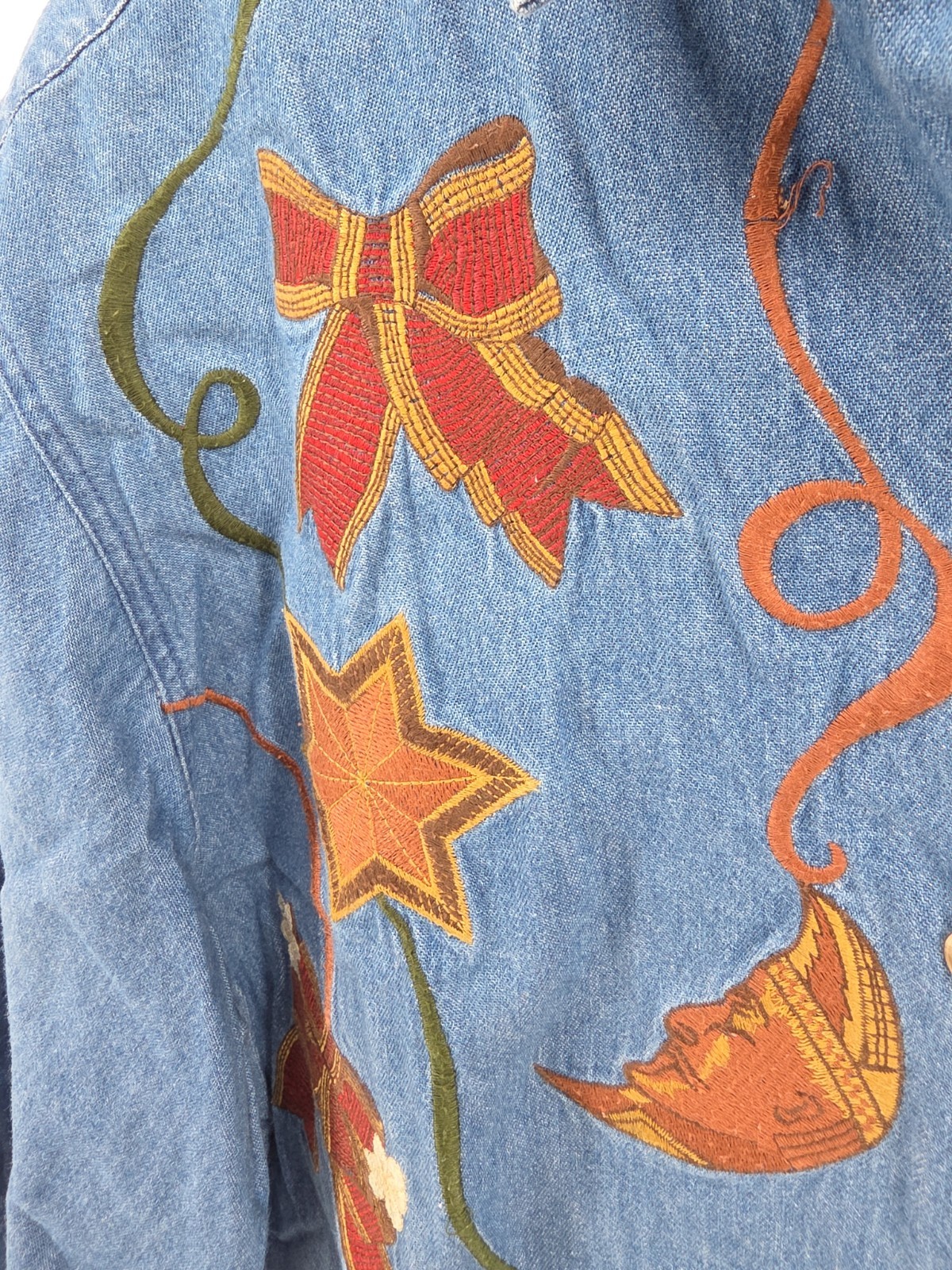 Cambridge Country Store Vintage Denim Shirt Christmas Embroidered Womens Medium