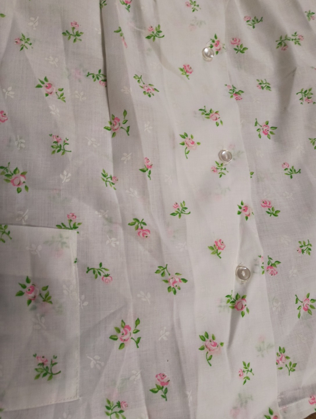 Vintage Katz Button Up Lace Trim Forest Floral Pajama Top