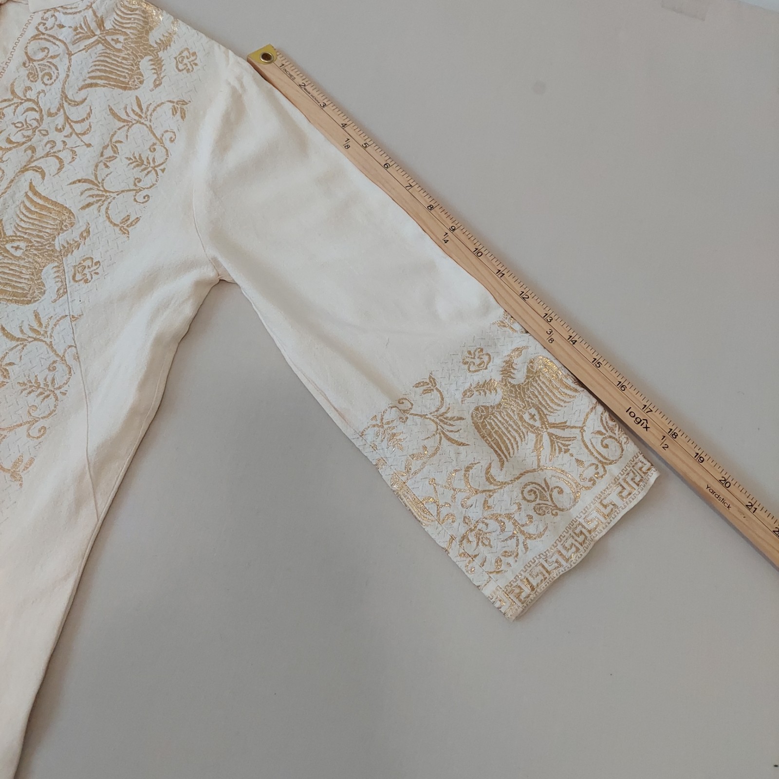Vtg El Greco Tsitsibacos Bros Greece Caftan Dress Ivory Gold Byzantine Eagle SM