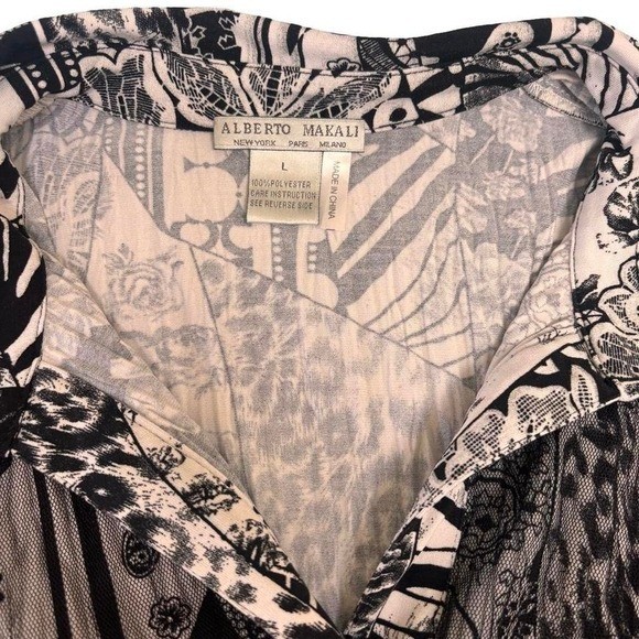 90s Y2K vintage black mesh floral beaded Alberto Makali top medium large