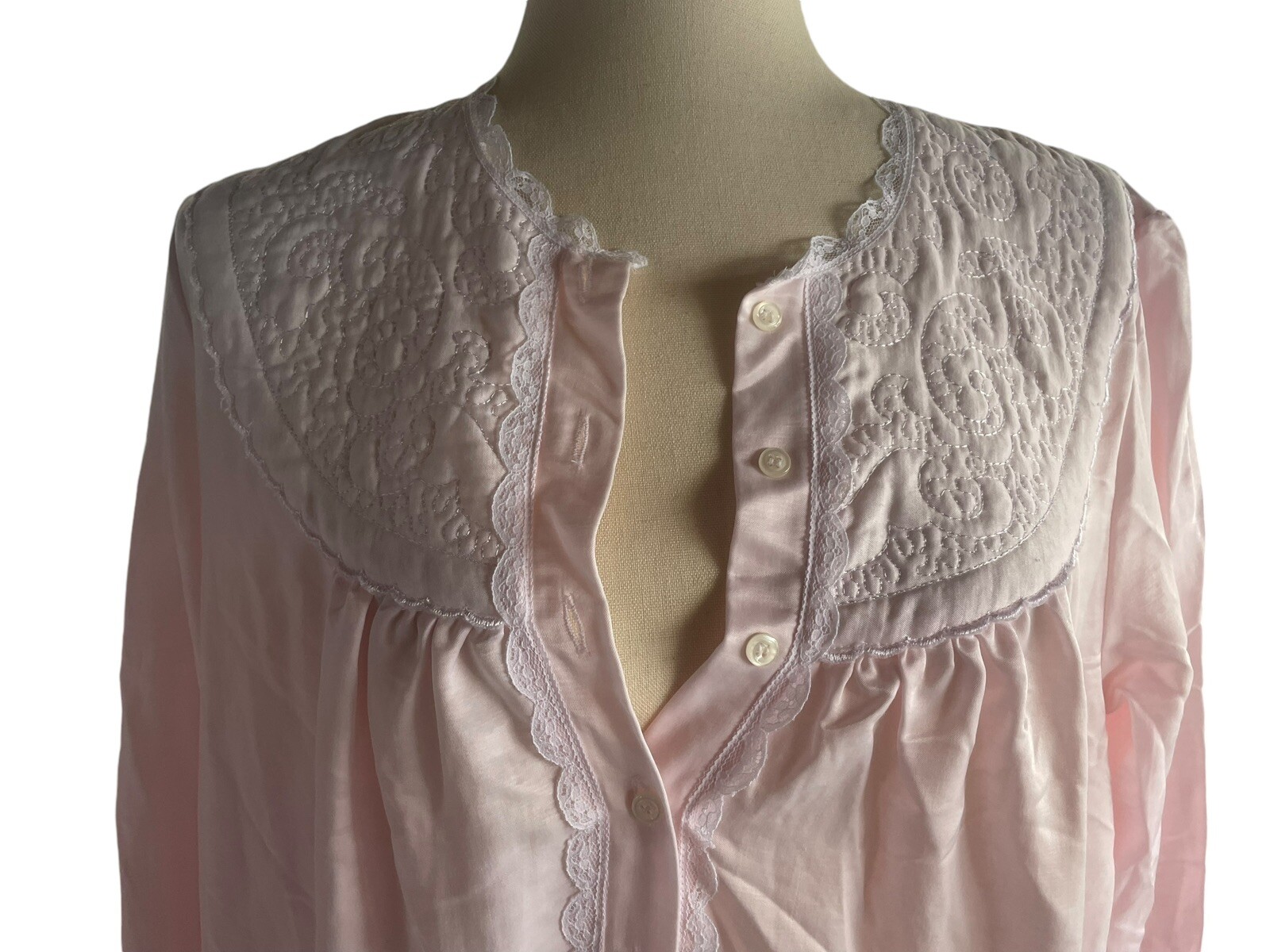 Vintage Cachet Long Nightgown Pink Embroidered Lace Sweet Cottage Size M 12-14