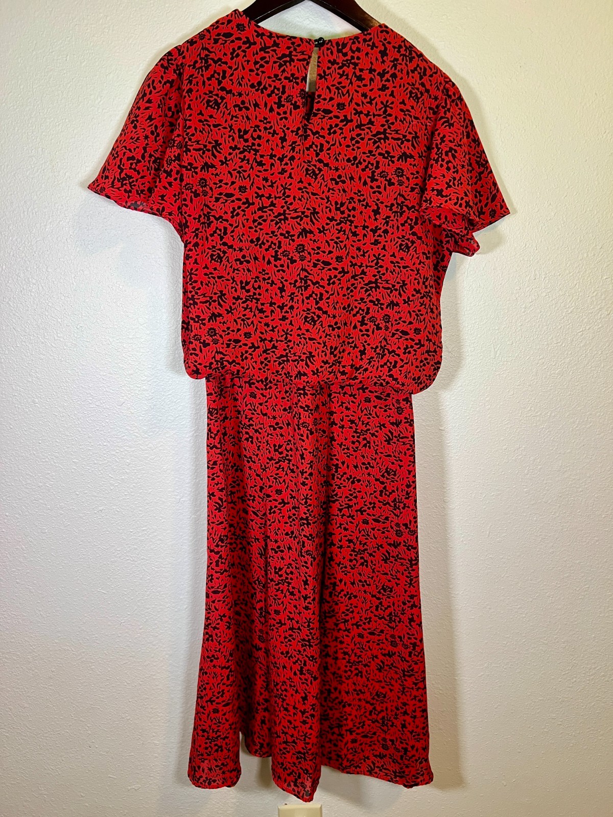 Vintage 1980s Prairie Revival Red Floral Lace Collar Midi Dress Basic Theater Pc