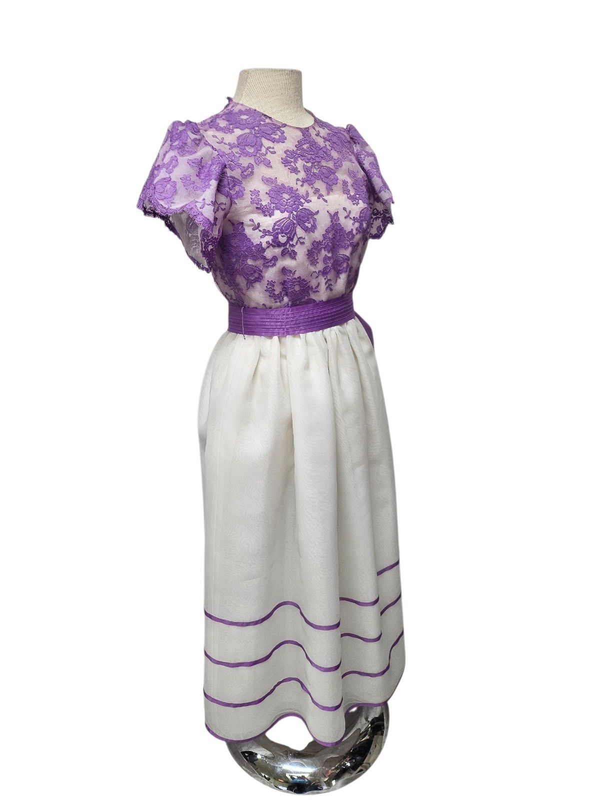 Vintage WILLIAM PEARSON Dress Small Women Fit & Flare Purple Lace Overlay