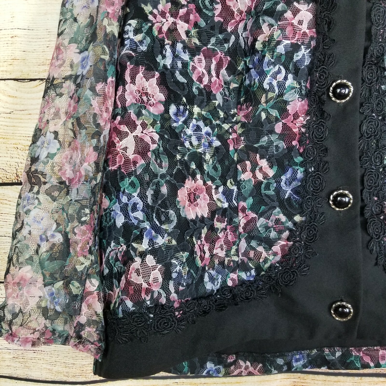 Vintage Risa Ann New York Jacket Size 18 WP Floral Lace Button Up Blazer Pads