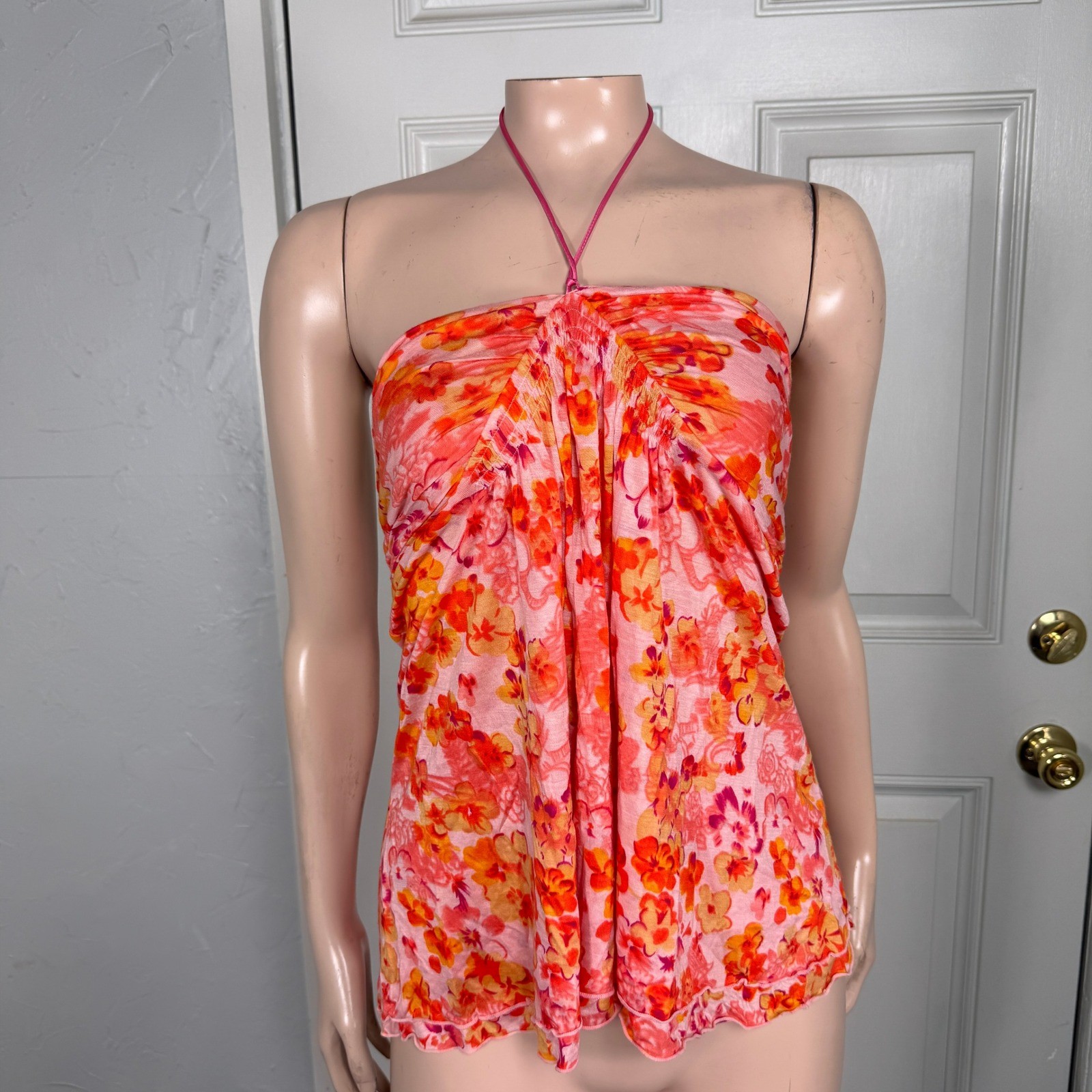 Vintage Y2K Banana Republic Shirt Large Halter Floral Stretch knit Tank Top T3-5