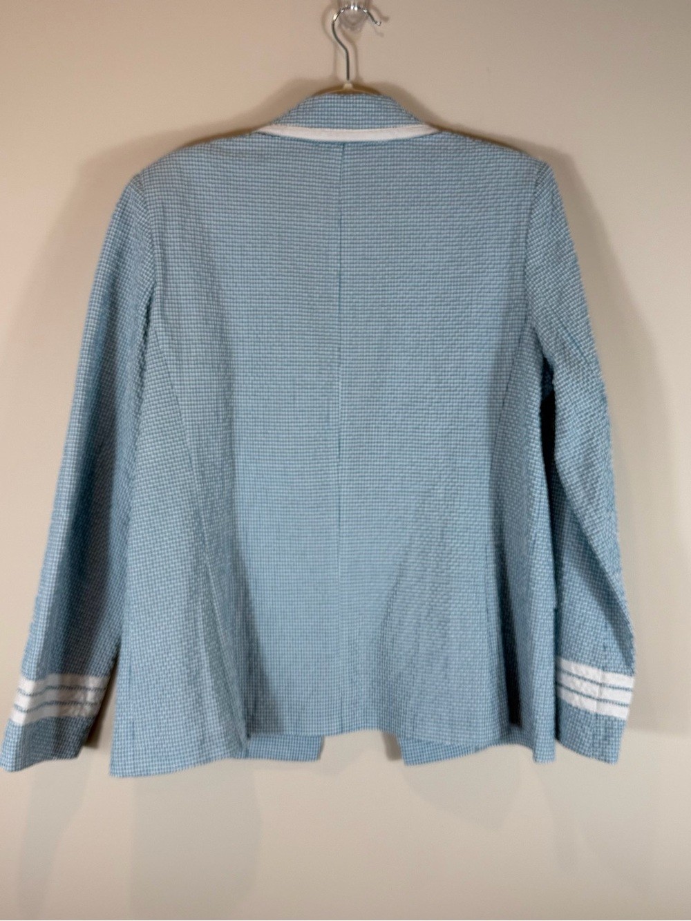 Peace of Cloth Vintage Aqua Blue & White Gingham Blazer Size Large