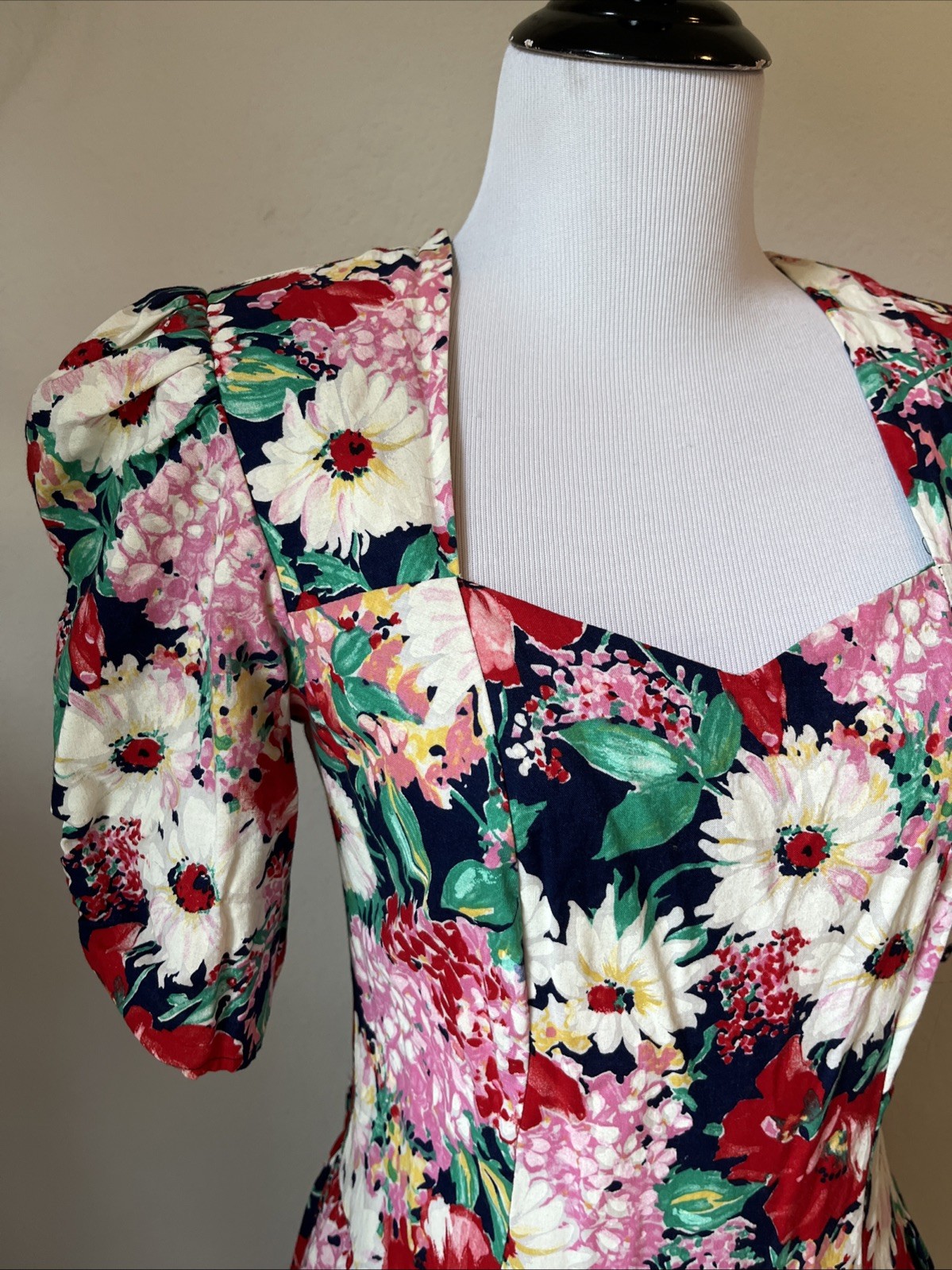 Vintage Country Romance Dress Size 6/8 Floral Prairie Cottage Core 80s USA