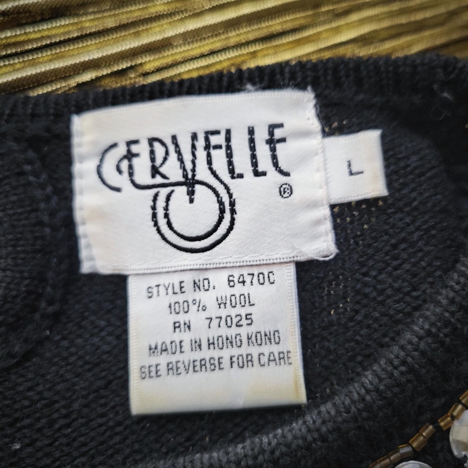 Cervelle Wool Sweater Vintage 80s Beaded Embellished Black Knit Top Large 6470C