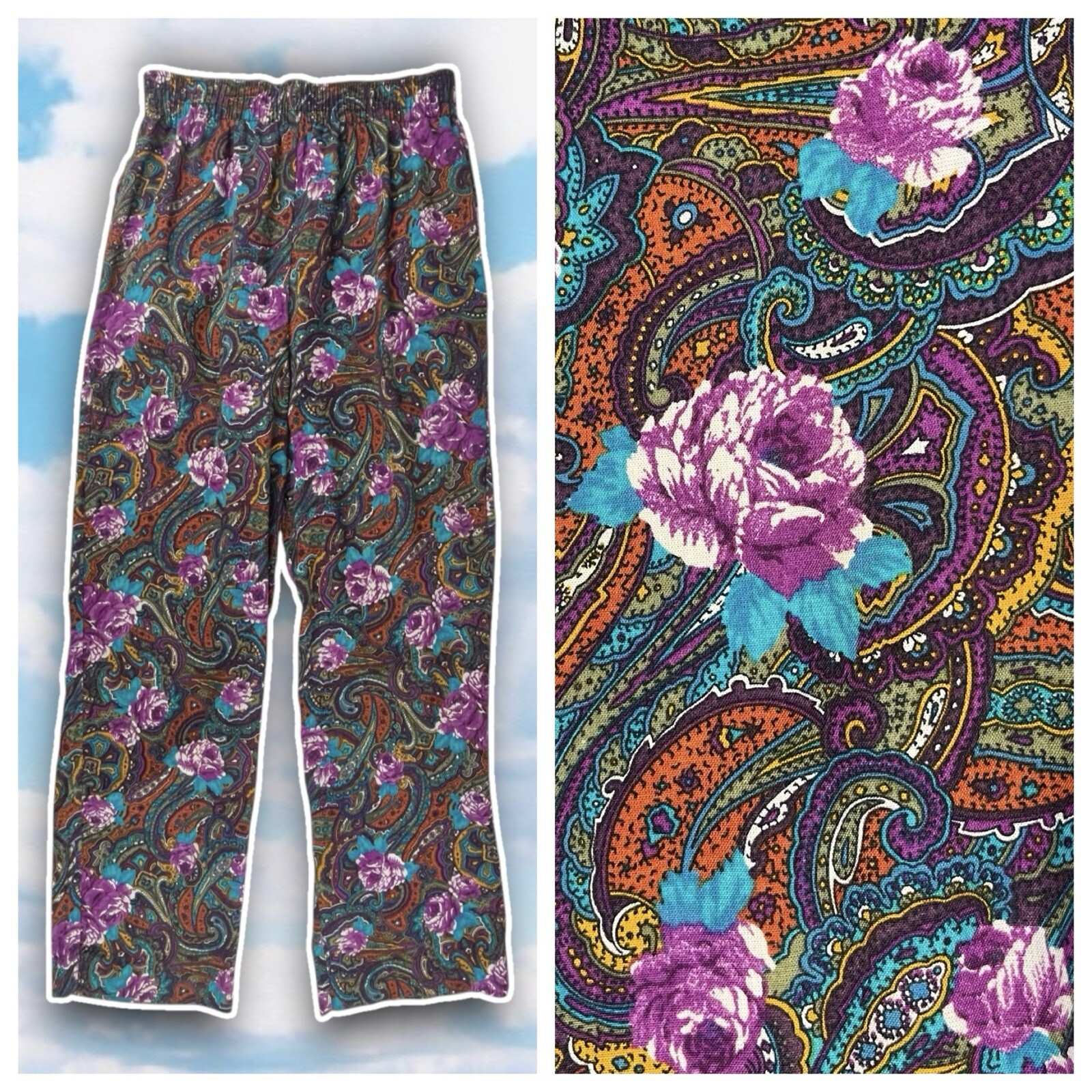 Random Sportswear 80s 90s Vtg Floral Paisley Straight Leg Crop Pants Hippie S/M