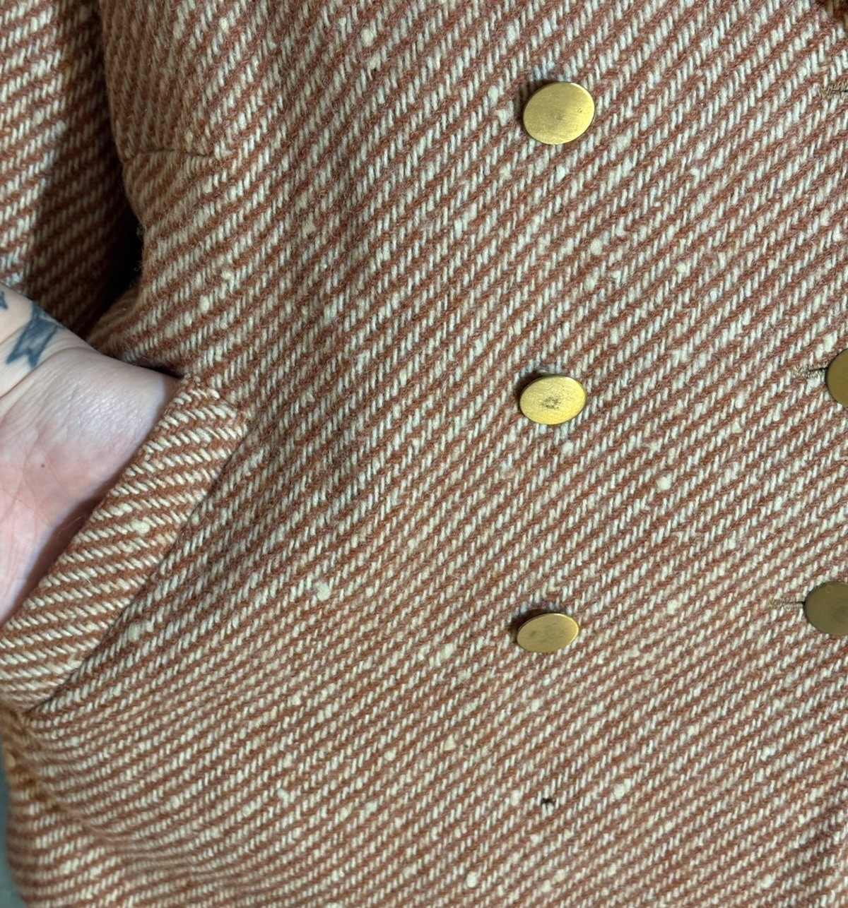 70s MISS PAT Orange/brown 3/4 Length Wool Tweed Boxy Blazer Jacket- Women’s M/L