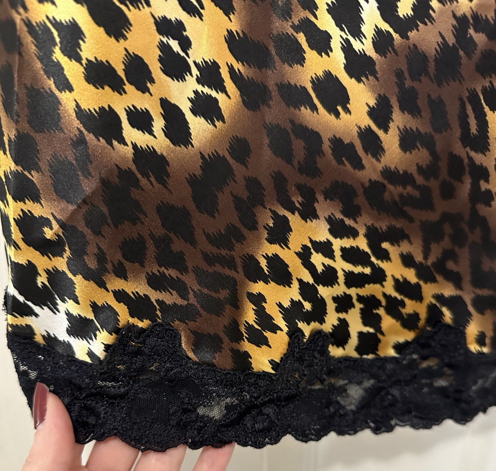 Vtg 90s Victorias Secret Leopard Print Satin Slip Skirt Small Read Description!