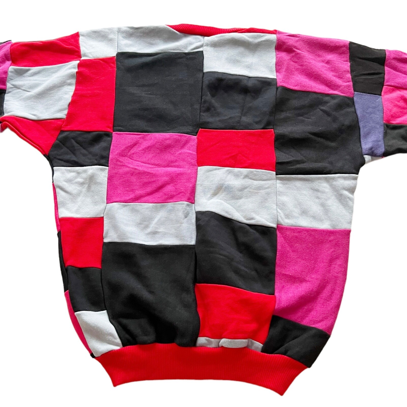 Blowout LA Vtg 90s Patchwork Colorblock Sweatshirt Pink Red Black Grey Unisex