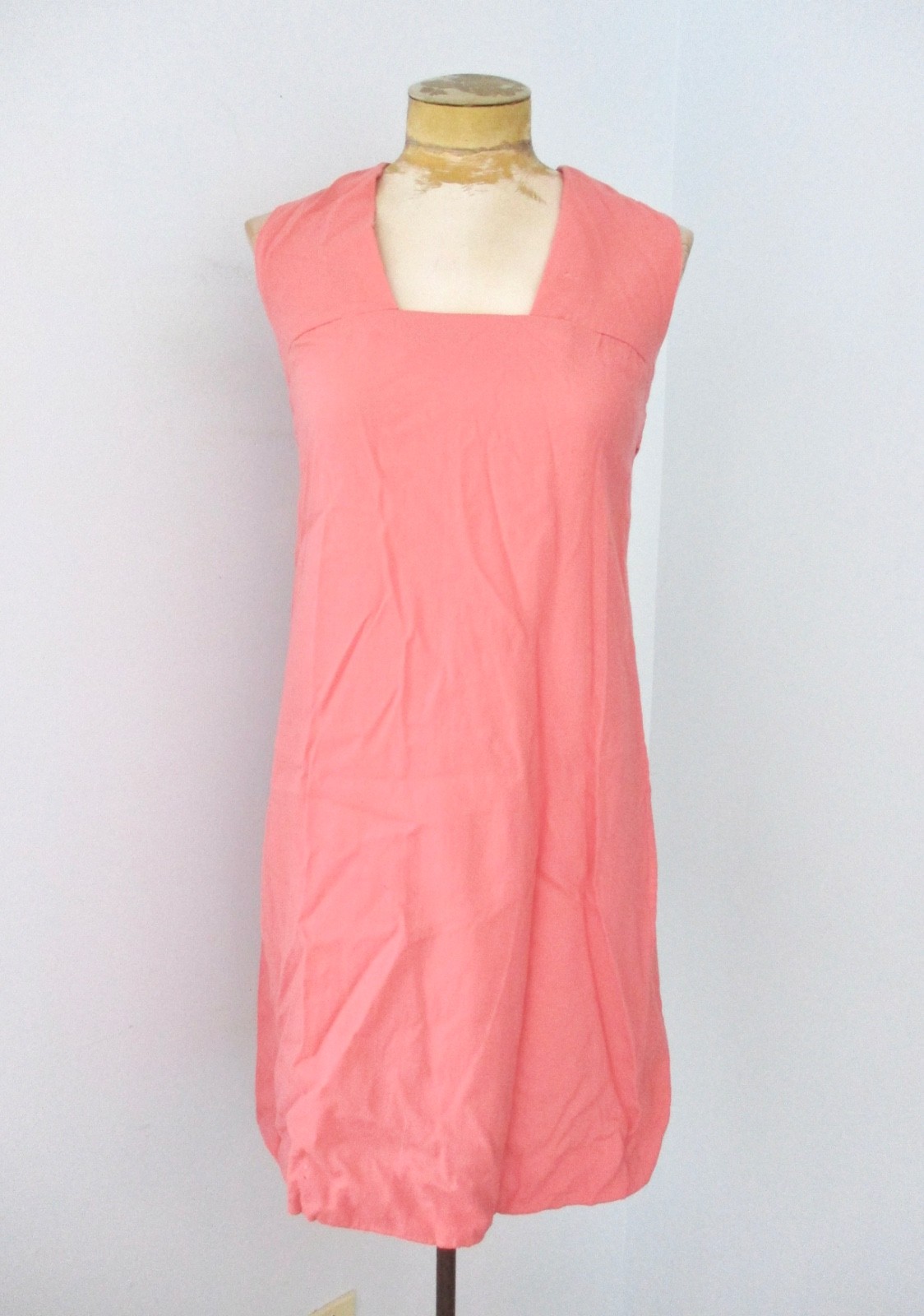 Vtg 50s 60s Elegance Paris coral lightweight dress square neck tie back XS/S