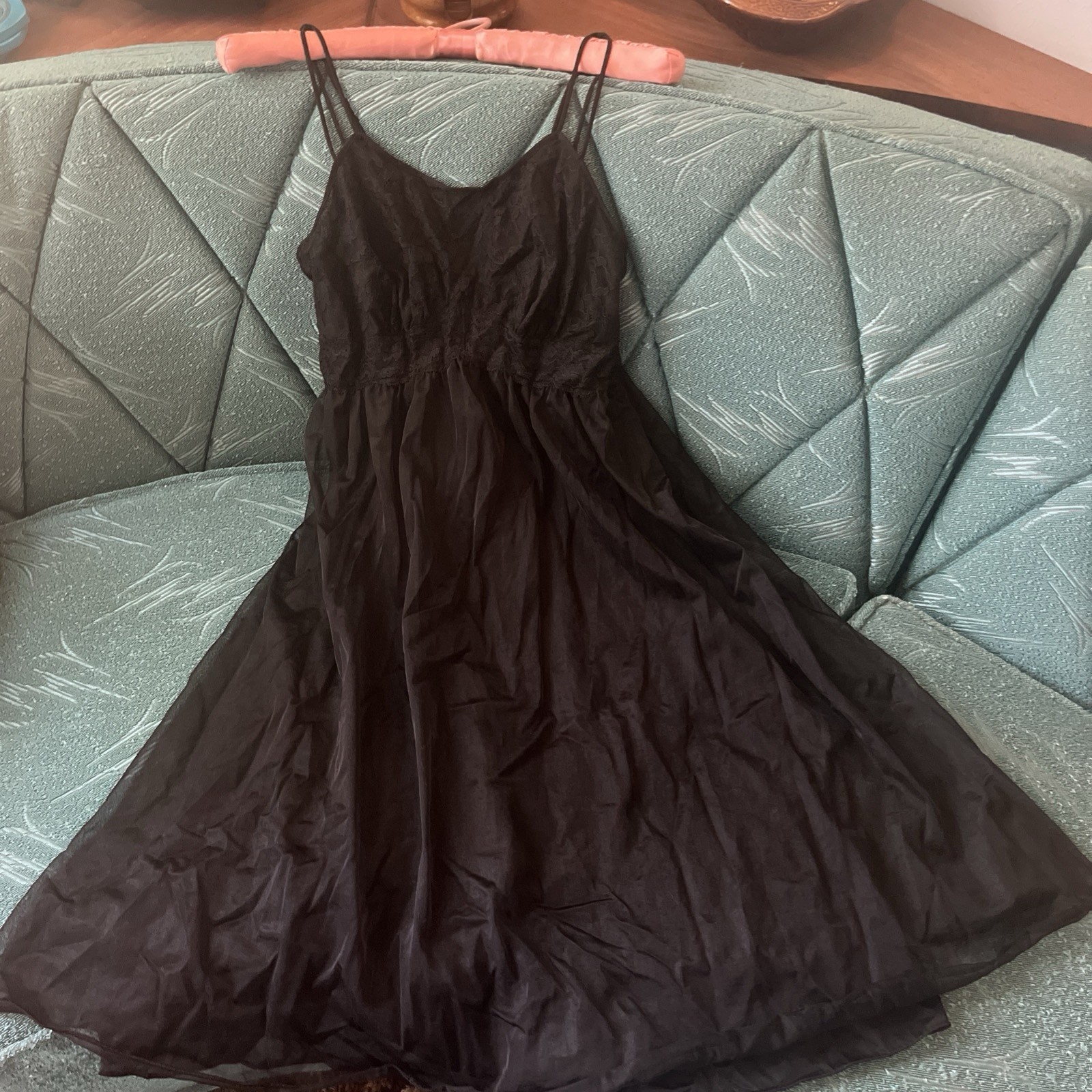 Vintage Vanity Fair Black Chiffon Nightgown Size 30 XS Extra Small Sleeveless
