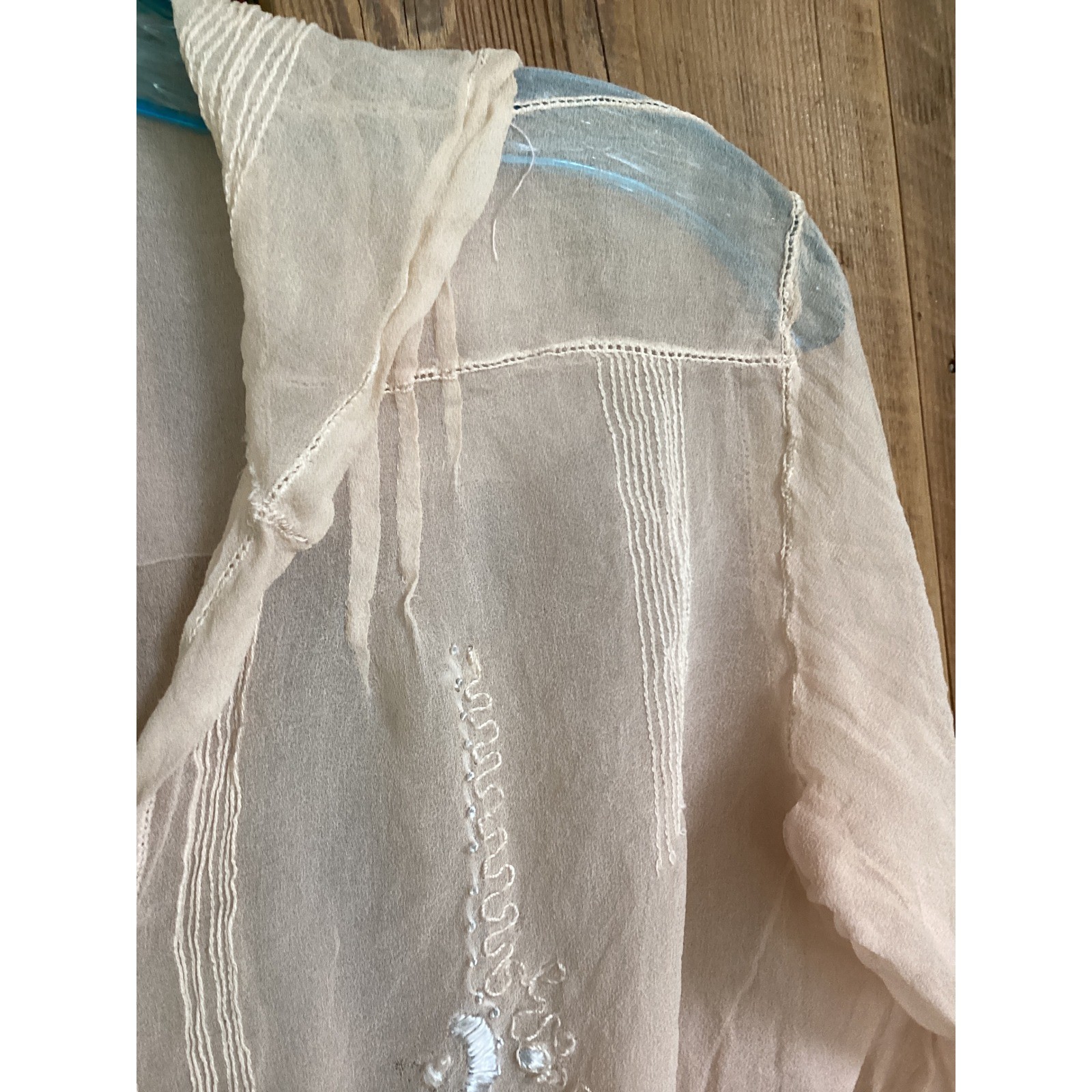 Antique Edwardian Sheer Silk Chiffon Blouse Blush Pink Embroidered Pintuck TLC