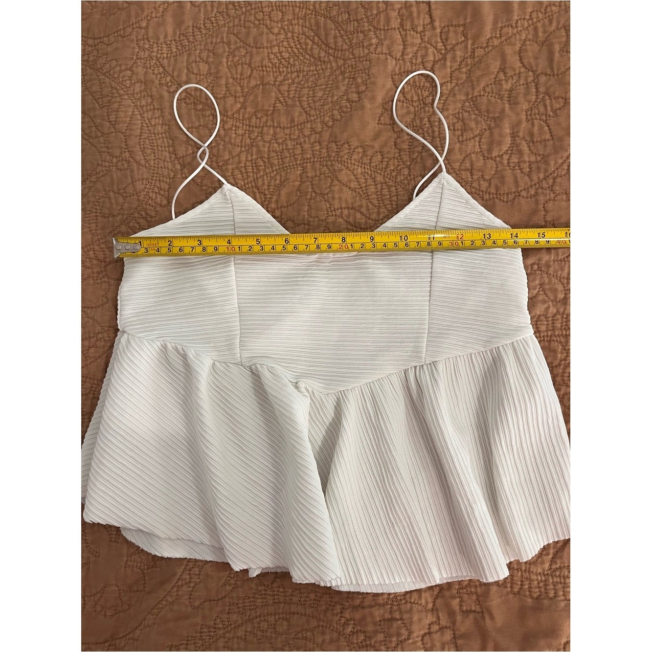 White Pleated Peplum Baby Doll Cami Top Women Small Tank Spaghetti Strap Y2K