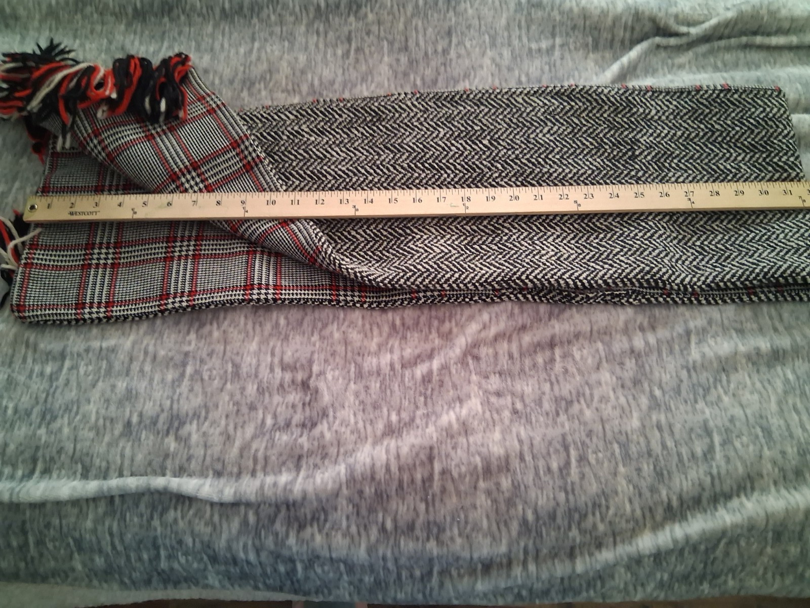 Vintage Plaid Tweed/Wool Dress 60s/70s American Couture Belted w/ Matching Scarf