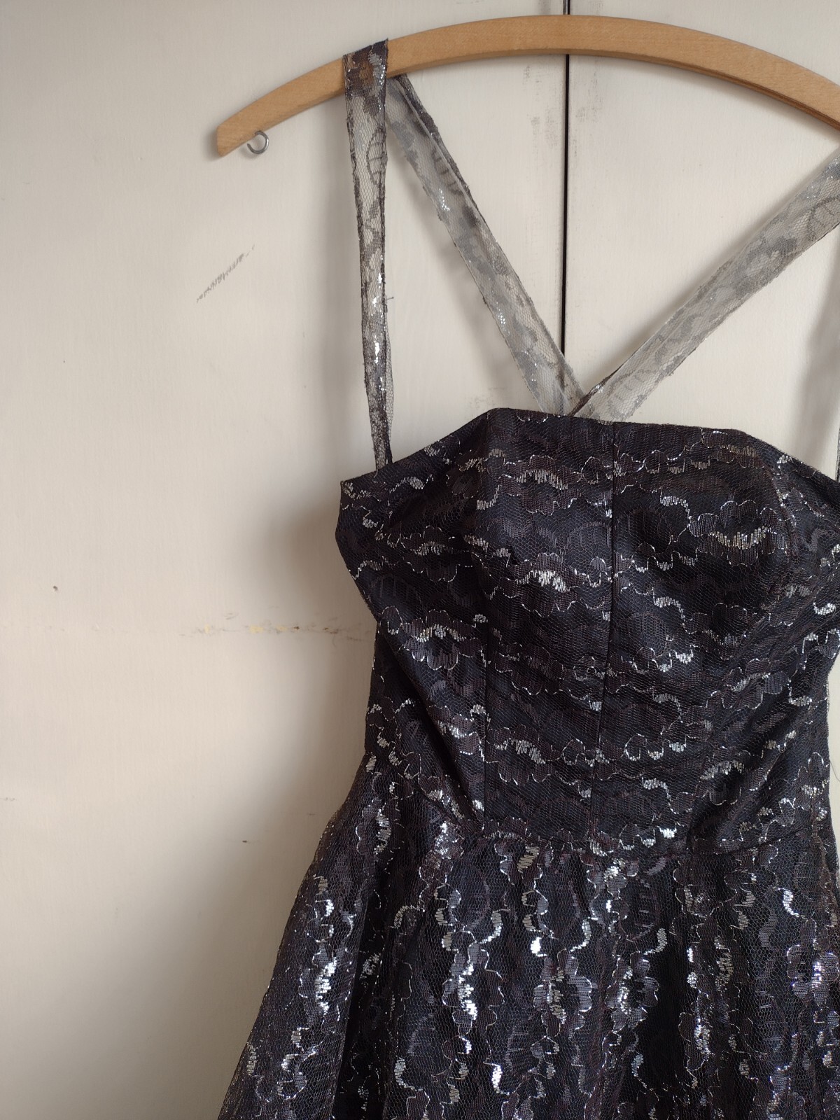 VTG 50s Lace Prom Dress Nip Waist Full Skirt Pinup Whimsigoth Mid Century 60s