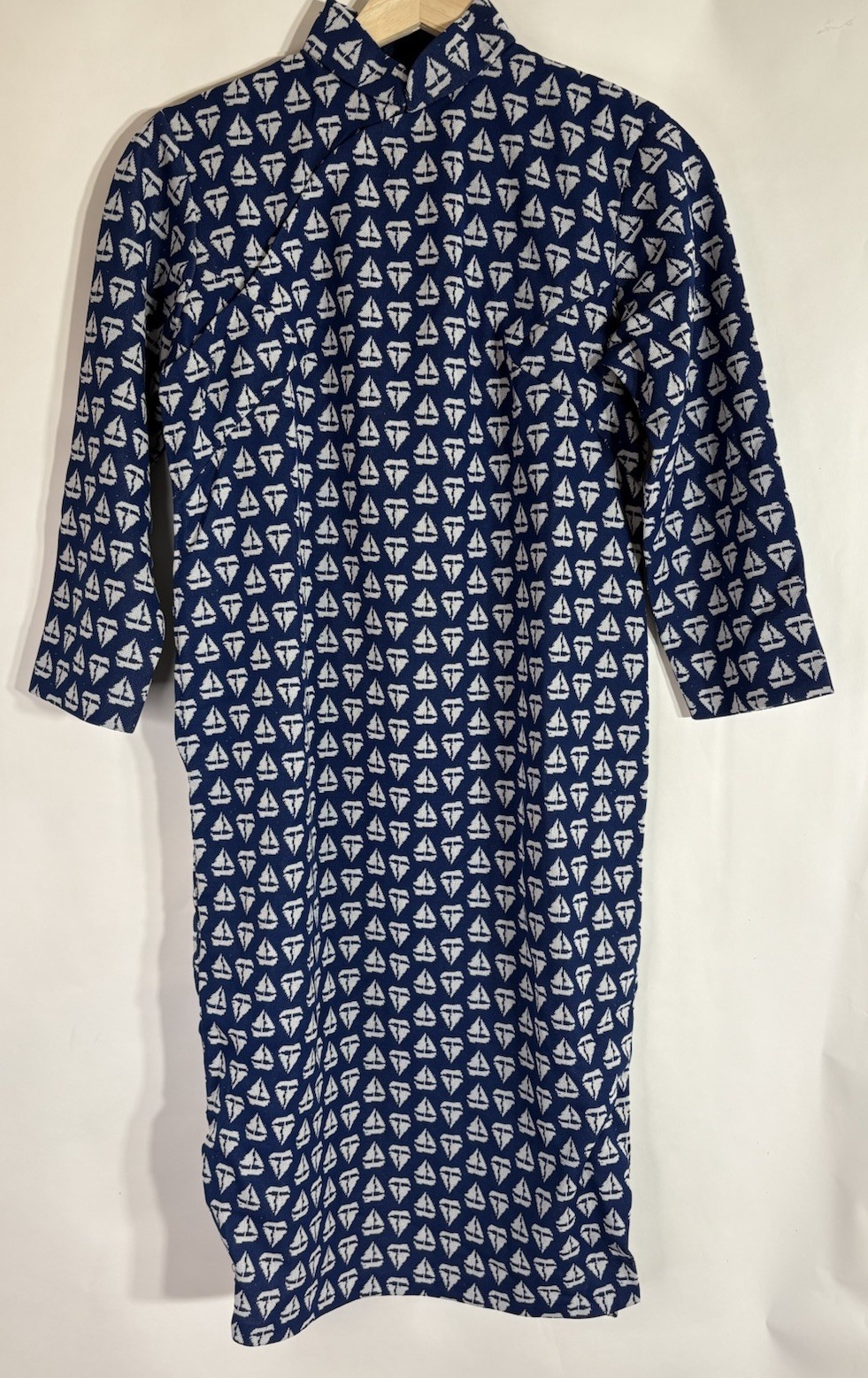 Vintage 70s Handmade Double Knit Polyester Nautical Print Dress Women’s Small