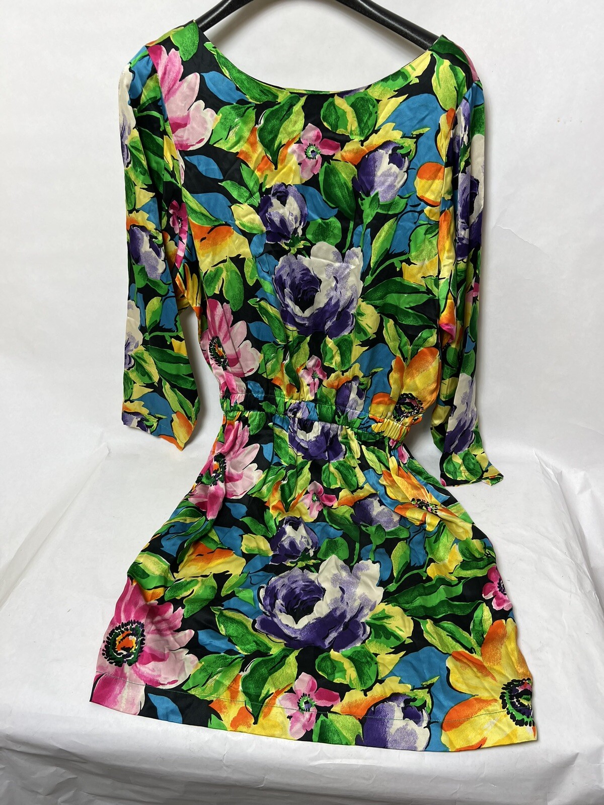 Mary Jo Bruno Dress Womens Large Vintage Floral Silk Multicolor Floral LOOK