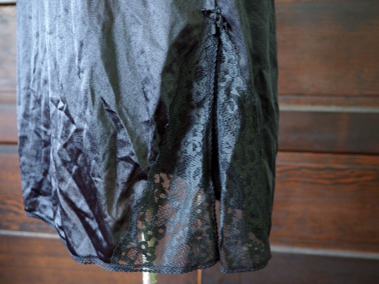 VTG 50s 60s Maidenform Black Satin Slit Half Slip Skirt ILGWU Elastic Waist XS/S