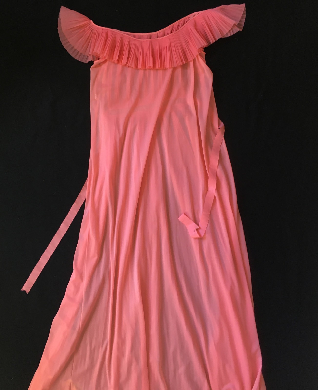 Vanity Fair Coral Pleated Tie Back Gown Slip Dress Negligee Nightgown 36