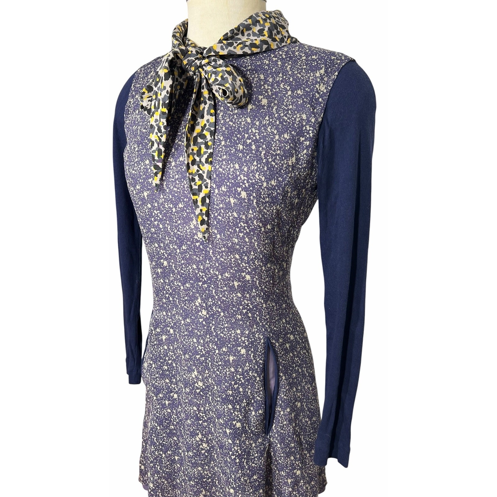 Z Spoke Zac Posen Mixed Media Animal Print Bow Tie Neck Dress S