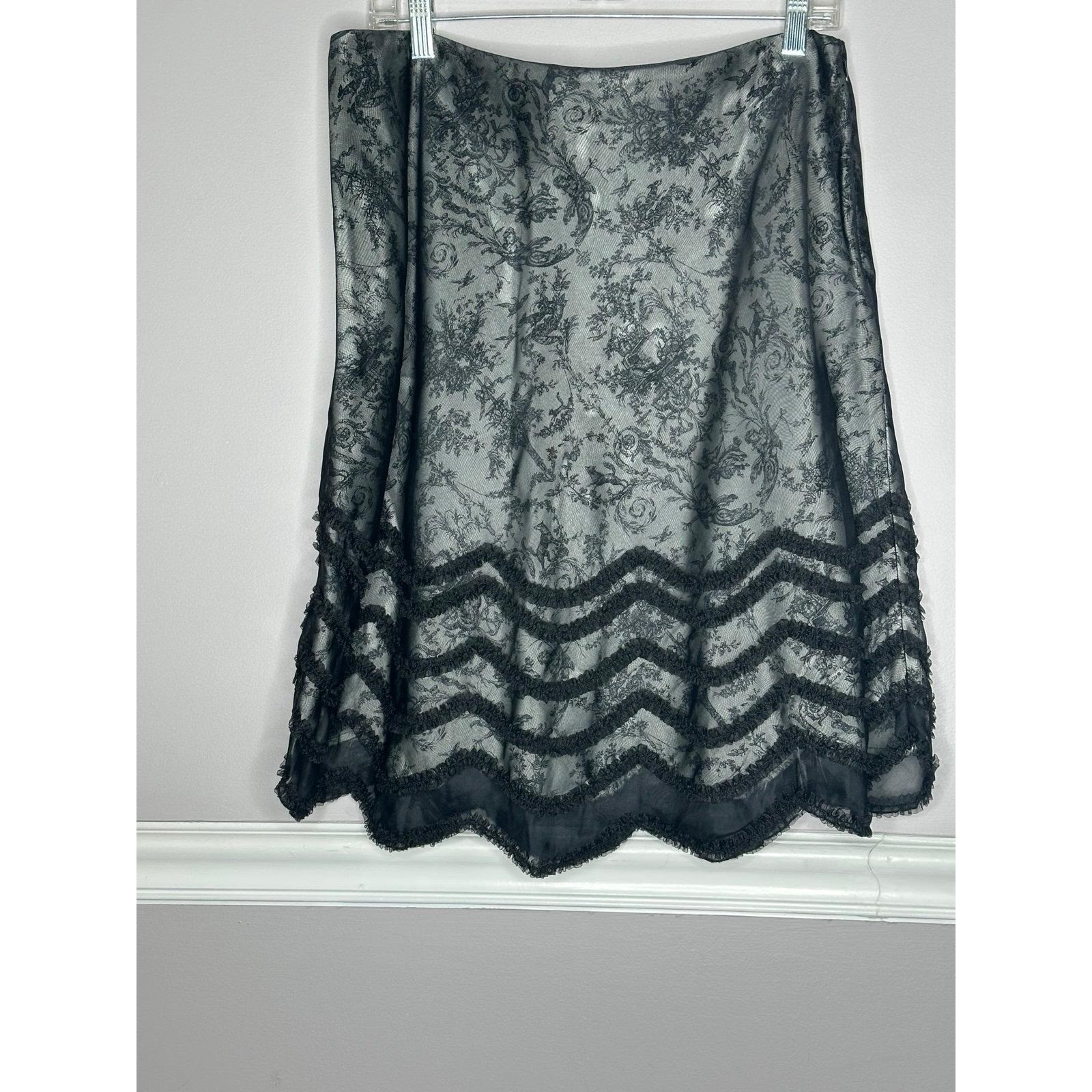 VTG Kay Unger Skirt Dressy Goth Black size 16 Wedding sheer Overlay Lined Lace
