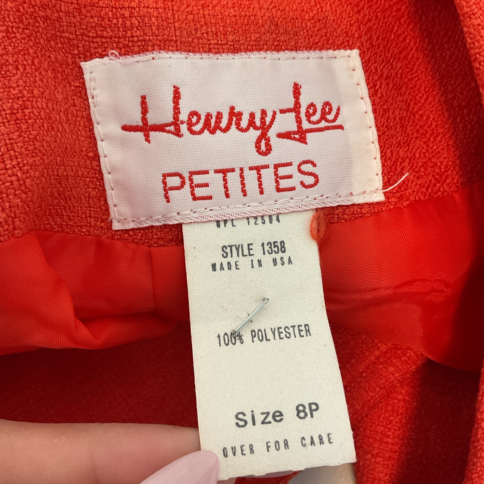 Henry Lee Dress Suit Sz 8 Petite, Coral Orange, made in USA, vintage 90’s Belted
