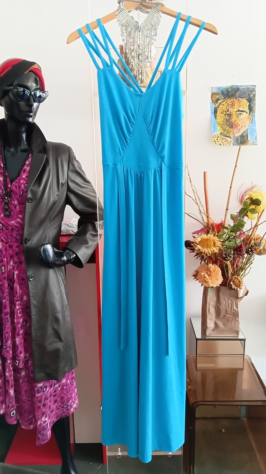 Elegant Stretch Dress Turquoise Vintage