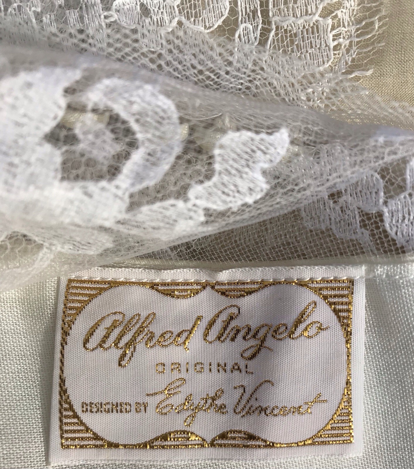 Vtg 60s 70s Lace Cream Wedding Gown Dress Edythe Vincent Alfred Angelo Boho S M