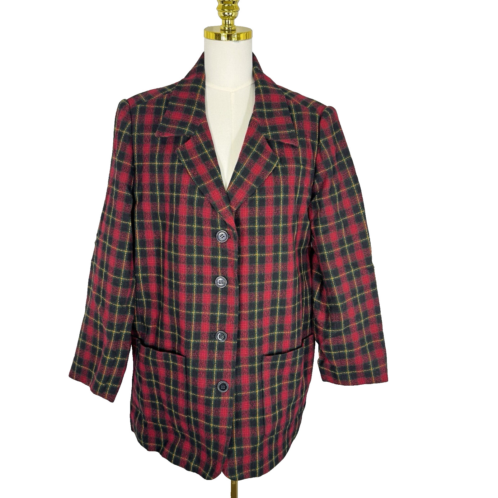 VTG White Stag Blazer Womens 20W Red Tartan Plaid Wool Blend Lined Preppy Office