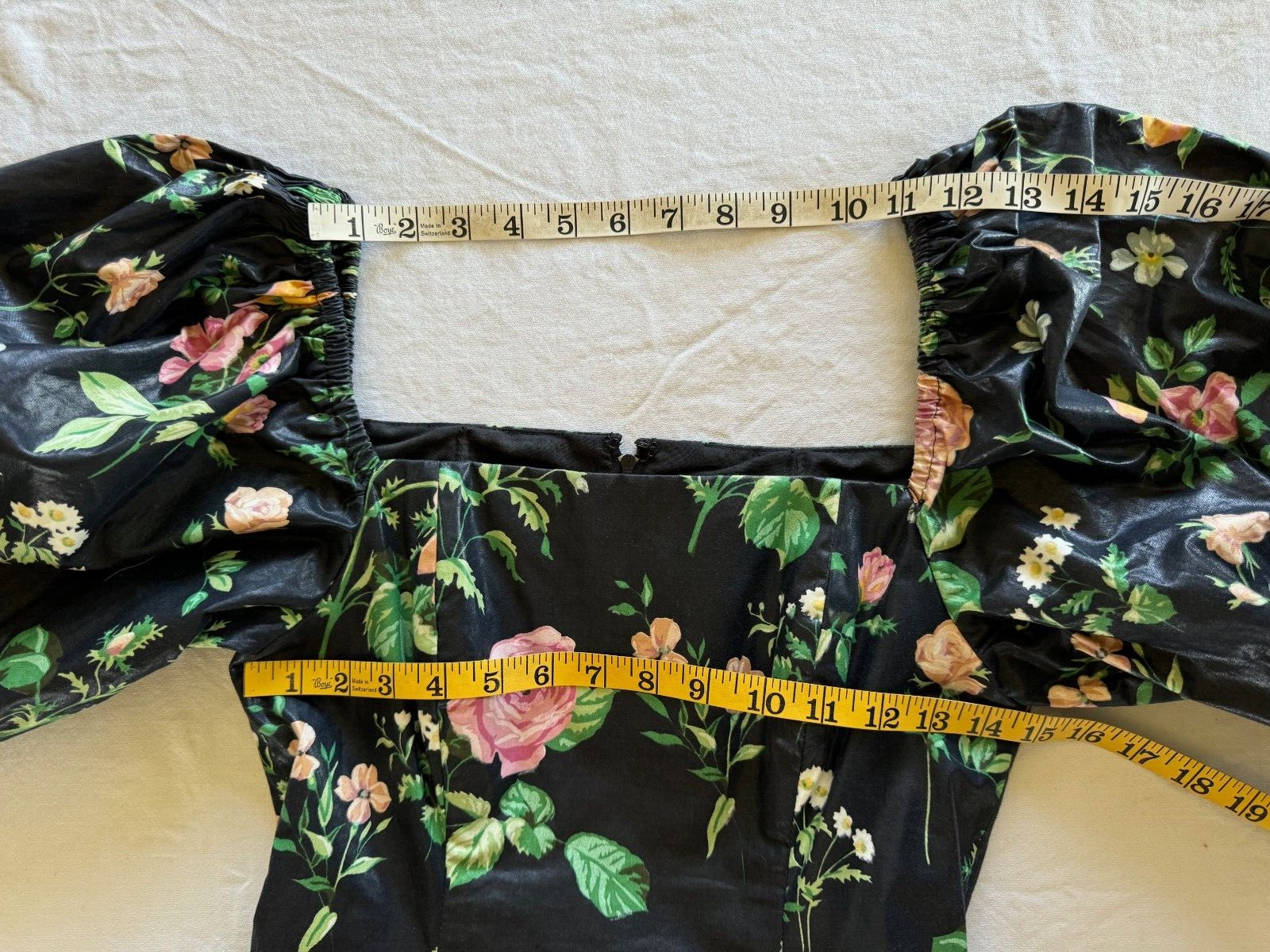 Vintage 80s Cottage Core Black Floral Prom Party Dress S G Gilbert Net Slip Sz 6