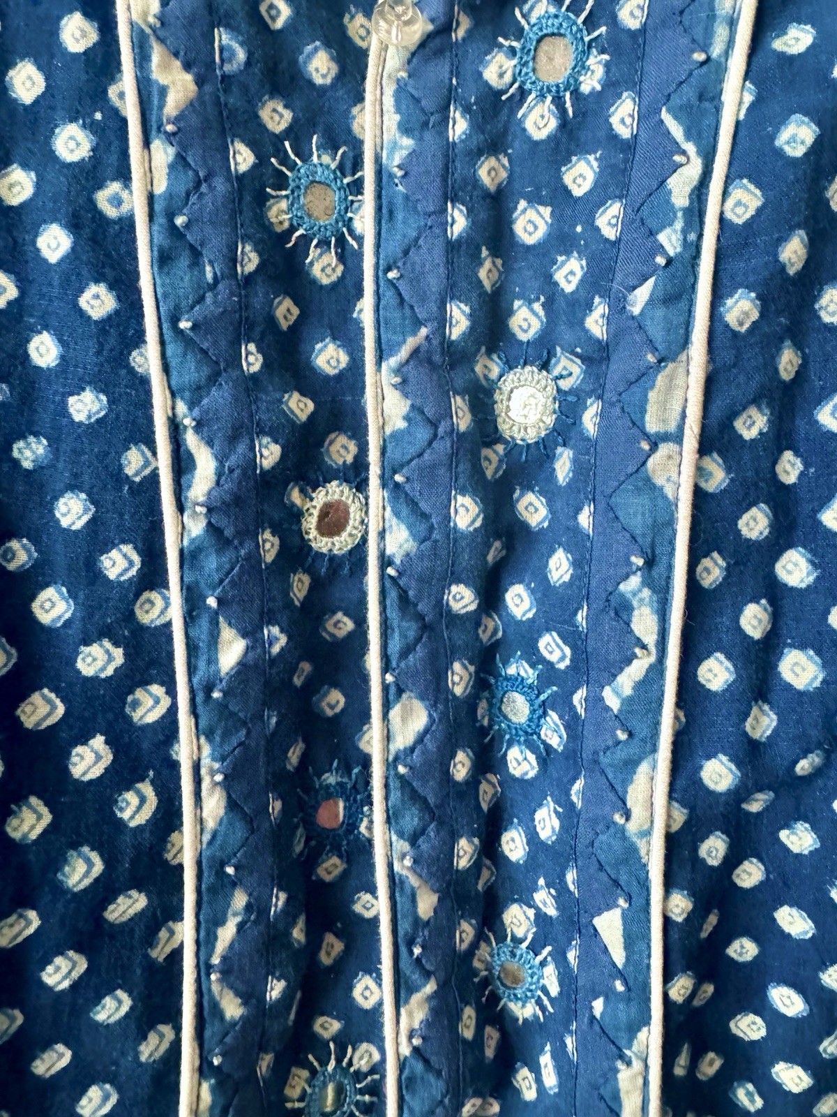 Vintage Anokhi Indian Hand Block Printed Indigo Cotton Kimono Cardigan Jacket